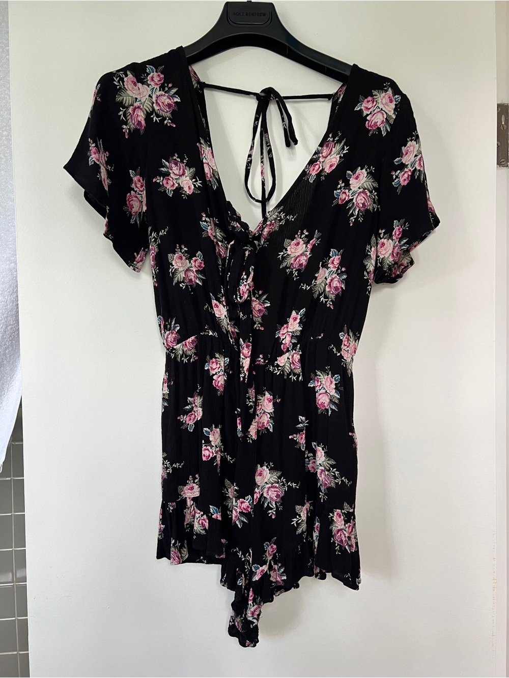 Topshop Black Floral Romper with Pink Roses